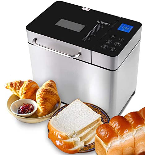 Panificadora Automática de 710 W, Tostadora 19 programas, acero inoxidable, para 500 – 1000 g, LCD, 15H Temporizador de Citas, Yogurt,para Panes, sin Gluten, Bizcochos,Mermeladas y Masas
