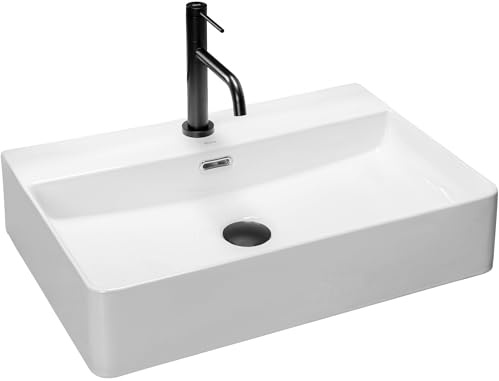 Rea Lavabo da Appoggio Gina 60 Lavandino bagno 590 x 435 x 125 mm Ceramica (Bianco)