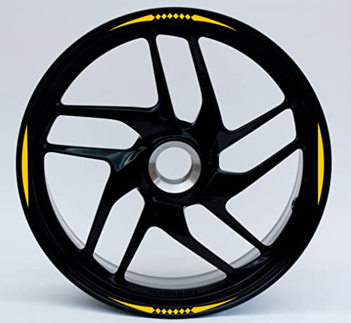 DualColorStampe Confezione Adesivi Set Completo di Cerchi Strisce per Moto per 2 Ruote da 17'' pollici strips Design Sportivo COD.D0074 (Giallo)