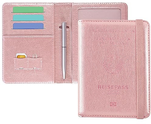 DMLuna Reisepasshülle, Premium-PU-Leder, Reisepass-Brieftasche, RFID-blockierend, Reisepasshülle, Organizer mit Stifthalter, für Damen und Herren, Mondlicht