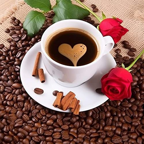 Bimkole DIY 5D Diamond Painting Zubehör Kaffeetasse, Kaffeebohnen Und Rosen Diamant Malerei Kit Voll Runde Bohrer Malen nach Zahlen Malerei Stickerei Kreuzstich Diamond Dekoration 30X30 cm