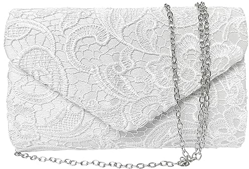ATBUSS 1 Spitzentasche, multifunktionale Clutch-Tasche, Umschlag-Umhängetasche, Messenger-Tasche, abnehmbare Schultergurt-Tasche, Spitzen-Blumentasche, geeignet für Dinnerparty, Empfang (weiß)
