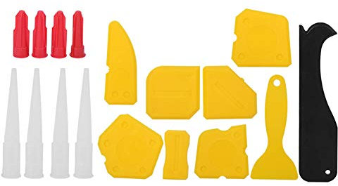 17 Pièces Dissolvant de Mastic Silicone pour Calfeutrage Kit D'Outils D'Épandage de Mastic Outil de Finition de Mastic Silicone avec 9 Pièces Grattoir à Colle, Buse de