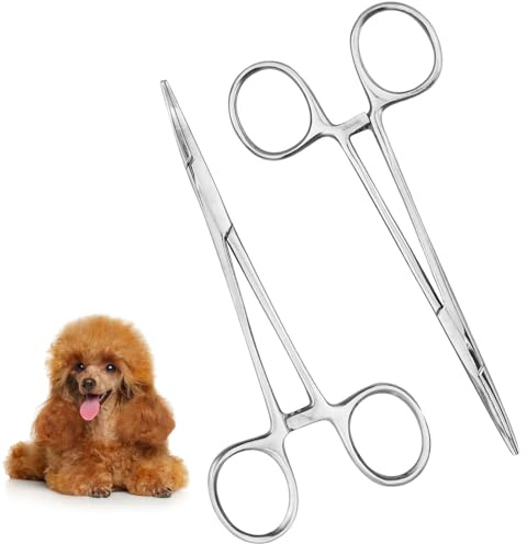 2 pinzas de acero inoxidable, pinzas hemostáticas, cabeza recta, pinzas curvas, instrumentos veterinarios, adecuados para la pesca, castigar mascotas, agarrar bolas de algodón