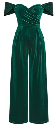 CIDER Jumpsuits For Women Velvet Jumpsuit Off Shoulder Ruched Wide Leg Trousers Party Cocktail Jumpsuit