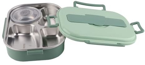 Stainless Steel Lunch Box 1500ml 4 Compartments Box for Adults Kids Proof Food Container with Utensils & Soup Cup for School Office Travel