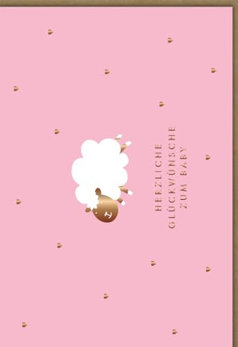 Geburtskarte Mädchen - Süßes Schaf-Motiv in Rosa, Glückwunsch zur Geburt für Eltern & Freunde - mit Umschlag