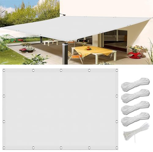 Voile d’ombrage Rectangulaire 3.4 x 4.5 m, Espirante en HDPE, Anti 98% UV Contre Le Vent, Voile d'ombrage Jardin Respirant, Filet dombrage Rectangle, pour Pergola, Extérieur, Blanc