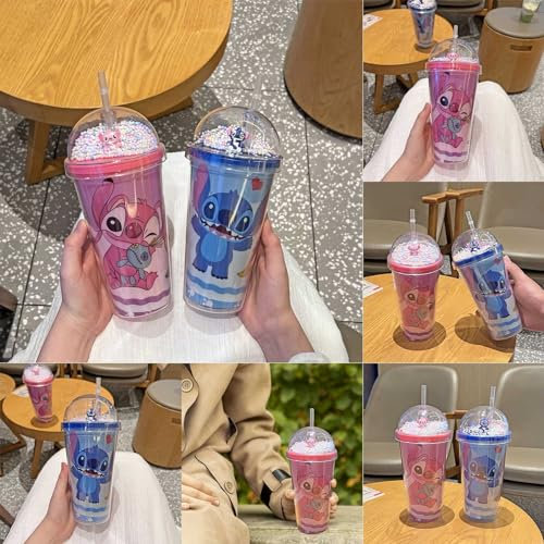 450 ml Wasserbecher mit Deckel und Strohhalm, Auslaufsichere Kindertrinkflaschen, Doppelwandiger Plastikbecher, Trinkflasche für Kinder mit Strohhalm, Erwachsene, Schule, Büro, Reisen, Radfahren