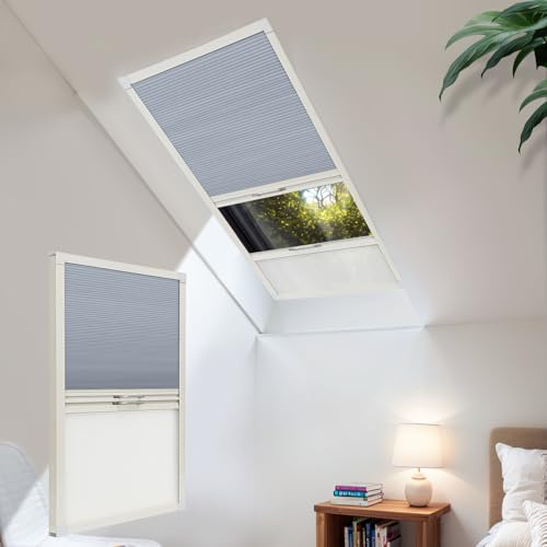 Moonice Cordless Skylight Blinds Day and Night Honeycomb Skylight Shades Blackout Cellular Pleated Roof Blinds for Home Easy to Install Shade for Ceiling Window Custom Size - Blue