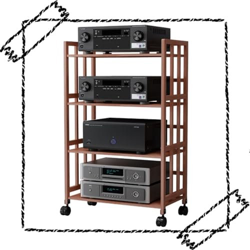 ILOOXI 2/3/4-lagiger HiFi-Audioschrank Mit Verstellbarem Regal Und Rädern HiFi-Rack AV-Regal, Holz AV-Medienständer, Audio-Rack-Schrank(4 Tier-high 120cm,Length-55cm)