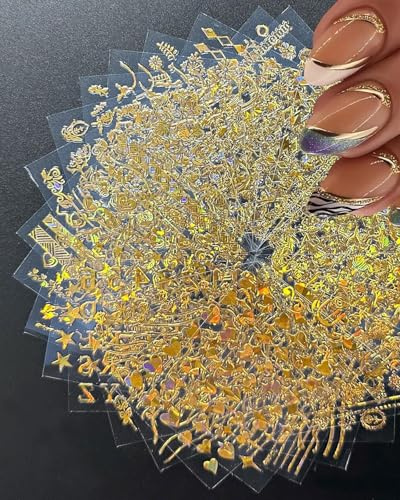 TPZORJX 30 Blatt Nagelsticker - Gold Nagelsticker Selbstklebend mit Gold Blatt Brief Lächeln Sommer Dekoration,Aufkleber Nail Art Stickers Nailart Nageldesign Nagelkunst Nägel DIY Dekoration