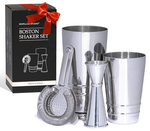 Set di 4 shaker Boston con colino Hawthorne e misurino giapponese, in acciaio inox 304, set da cocktail ponderato – Set shaker Boston – Shaker per barista – Shaker per cocktail