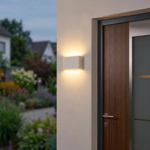 HOFSTEIN LED Außenwandleuchte Paranhas, Außenwandlampe aus Metall/Kunststoff in Weiß, Wandleuchte im modernen Design für Garten, Außenfassade, Terrasse, Hof, 12 Watt, 880 Lumen, 3000 Kelvin, IP65