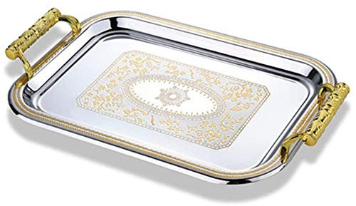 Plateau de service de luxe en métal doré avec poignées, élégant plateau à café pour décoration d'intérieur