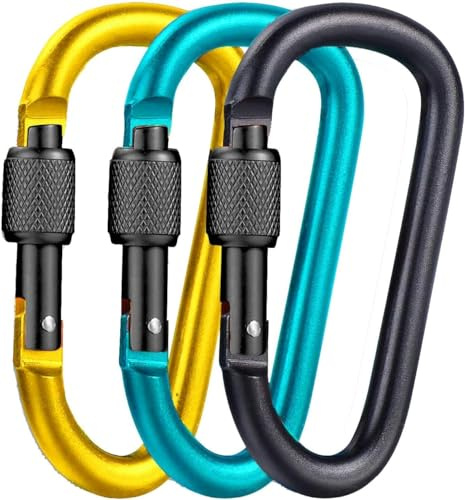 Aluminium Alloy Heavy Duty Clip Lock Carabiners, Multi-function Quick Clips, Set of 3, Yellow, Teal, Black