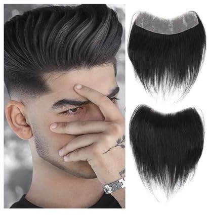 Echthaar Toupet für Männer Herrenperücke Synthetisches Toupet for Männer V-Stil Fronttoupet Dünne Hautbasis Natürliche Haarteile for Männer Haarersatzsystem Haarprothese Männer Herren-Toupet(1.2cmx16c