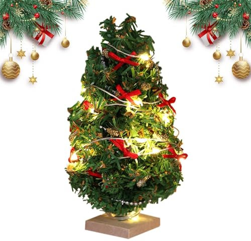 12 * 3.4 Cm Small Dolls House Christmas Tree with Lights, Dolls House Christmas Decorations, Doll House Small Furniture Accessories, for Dollhouse Decoration and Gnome Door Accessories