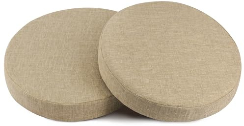 OVOV Round Chair Cushions for Dining Chairs 2 Pack Extra Thick Seat Cushion Circle Chair Pads with Removable Cover and Non Slip Bottom Beige (16x16 Inch)