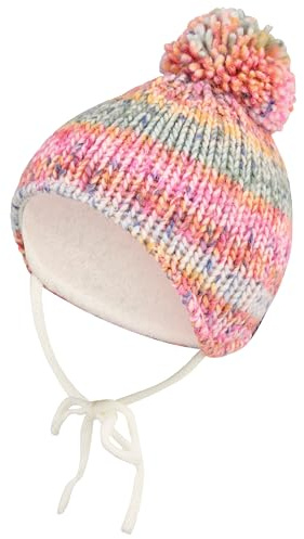 Sterntaler Baby Mädchen Mütze Baby Bommelmütze Farbmix Mütze - Mütze Baby, Kappe Kinder - gefüttert mit Baumwoll Fleece - mittelblau