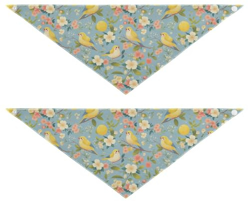 Hundehalstücher mit niedlichem Cartoon-Motiv, gelbe Vögel, Blumen, saisonales Hundehalstuch, Druckknopf, niedliches Haustierzubehör für Hunde und Katzen, 2 Stück