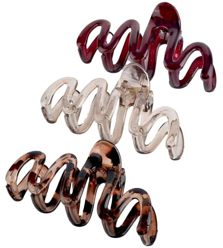 MUNSKT Haarklammern in Wellenform, 3 Stück, aus Acryl, für Damen und Mädchen mit dünnem oder dickem Haar, für Alltag, Reisen, Sport