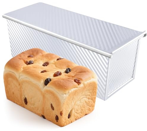 ZOENHOU Brotbackform,Toastbrot Backform mit Deckel,1000g Teig, 33 x 12 x 12cm Welligkeit Kastenform mit Deckel, Antihaft Beschichtung innen Gold Toastbrot Backform für Brote Gebäck Kuchen