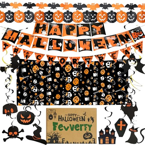 Reusable Halloween Decorations Halloween Party Decor Indoor Trick or Treat Banner Garland Hanging Decorations with Gift Box