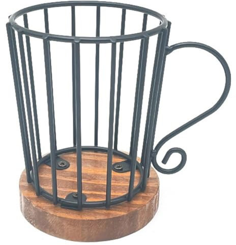 Sanfly Organizzatore per Capsule di caffè, Porta Capsule di caffè Banco, Accessori per Bar del caffè, capacità: Cestino Portaoggetti in Filo Metallico con Base in Legno per Cucina E Ufficio