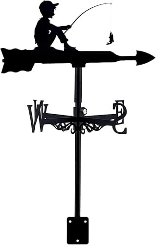 AIAMEWYT Girouette de pêcheur en Fer forgé, décoration de Toit, indicateur de Direction du Vent avec revêtement antirouille pour Jardin extérieur, pelouse