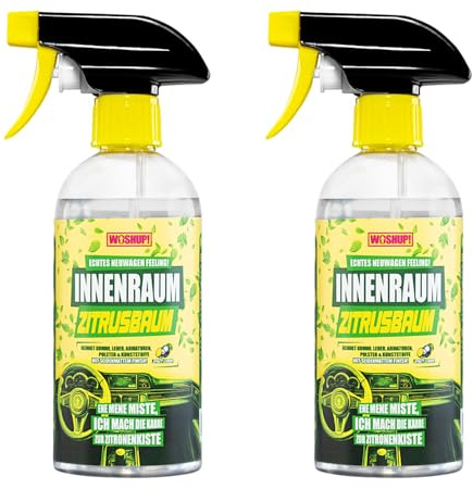 WOSHUP! Innenraumreiniger Auto -1000ml- Cockpit Reiniger für Kunststoff, Polster, Armaturen & Leder Cockpitpflege für Auto und Wohnmobil mit Tiefenreinigung - ph-neutral Zitrusduft (2 x 500 ml)