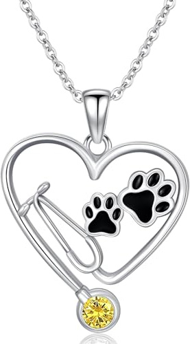 ROMANTICWORK stetoskopkedja för kvinnor 925 sterlingsilver veterinärmedicin stetoskop halsband med födelsesten veterinärmedicin smycken sjuksköterska presenter för kvinnor, Sterlingsilver, Ingen