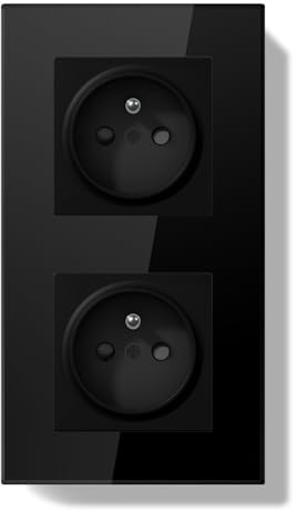 BSEEDLIFE Double Prise Murale,Normes Françaises Prise Electrique Encastrable,Facile à Installer,Panneau en Verre Cristal,2 Gang 157 * 86mm,Noir