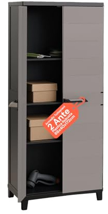 Avilia - Armadio Tuttopiani Prime Plastica 2 Ante con Ripiani Regolabili Effetto Legno UV Resistant per Balcone Coperto, Facile da Montare e Resistente all’Umidità - 66x33x172cm