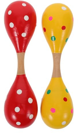 Toyvian 2 strumenti musicali per bambini in legno, maracas, giocattoli a due teste per neonati, strumenti a percussione manuale per allenare il ritmo e la sensibilità uditiva, resistenti e leggeri.