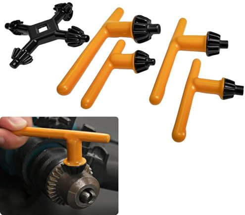 5PCS Drill Chuck Key Wrench Set, 1/4 3/8 1/2 5/8 and 4 in 1 Drills Press Chuck Keys Replacement, Carbon Steel Drills Bit Key for Electric Drill Clamping Tool of 6mm,10mm, 13mm, 16mm in Diameter