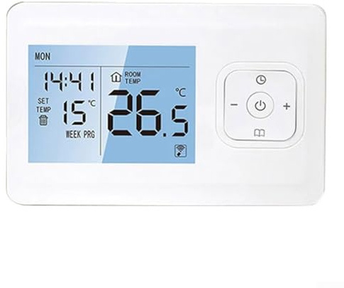 Termostato de pared para calderas de gas y calefacción por suelo de agua con modos manual y automático, programación semanal, bloqueo infantil y detección precisa de temperatura