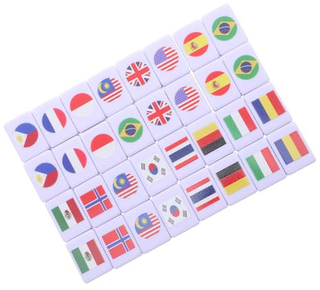 SOPOTUTU 64pcs Portable Mini Mahjong Tile Set with International Flags Pattern Two Player Board Game for Couples Travel and Party Entertainment Educational Geography Matching Game