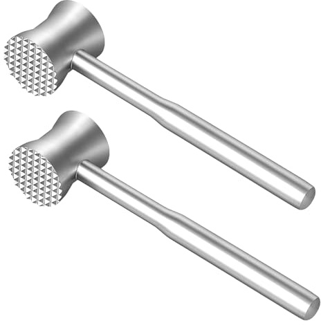 CHEUNGR 2 Pcs Meat Tenderizer, Stainless Steel Double Sided Meat Mallet, Reusable Heavy Duty Meats Hammer for Tenderizing Beef, Chicken, Conch, Steak, Poultry, Kitchen & BBQ