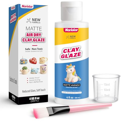 Nariolar Matt Glasur für Ton Lufttrocknend – 120 ml Air Dry Clay Glaze mit Messbecher & Pinsel, kratzfest, wasserdicht, verhindert Risse, matte Oberfläche für Keramik- und Bastelprojekte (Matt)