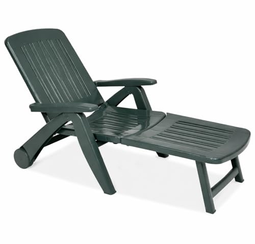PALUPLUS Lettino Prendisole Pieghevole in Plastica color VERDE, misura 60x190x72 cm, Schienale Regolabile, 2 Ruote, Letto da Esterno per Giardino, Spiaggia, Piscina, Made Italy -CANCU439F -9,1