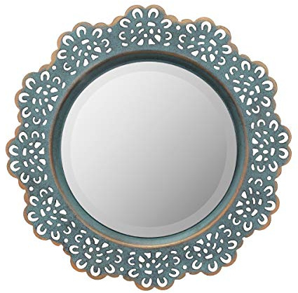 Stonebriar Decorative Round Metal Lace Wall Mirror with Attached Hanger, Turquoise, 12.5