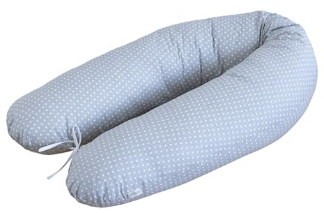LOOLAY Schwangerschaftskissen - Stillkissen 170 cm - Seitenschläferkissen 100% Baumwolle - mit Abnehmbarem Bezug - Schwanger Kissen für Schlafen (Mini Punkte Grau)