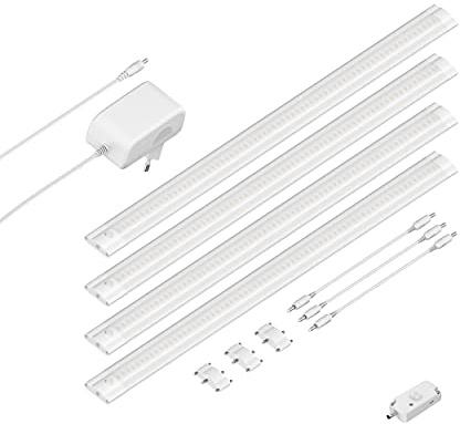 ledscom.de LED Unterbau-Leuchte SIRIS weiß matt mit Bewegungsmelder, flach, je 50cm, je 655lm, weiß, 4er Set
