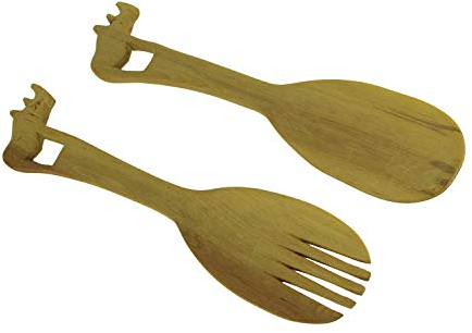 Things2Die4 Ensemble de couverts à salade en bois sculpté à la main avec manche en rhinocéros