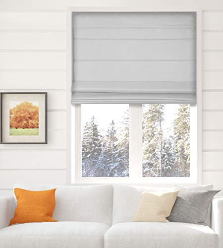 Arlo Blinds Thermal Room Darkening Fabric Roman Shades, Color: Light Gray, Size: 34 W X 60 H, Cordless Lift Window Blinds