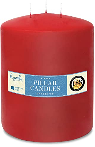 Hyoolo 3 Docht Große Kerze 150mm X 200 mm - 188 Stunden Brenndauer - Rot - Unparfümiert Stumpenkerzen