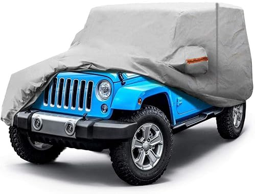 Big Ant Autoabdeckung 100% Wasserdicht für Jeep Wrangler CJ/YJ/TJ/JK 2 Tür – Autoplane mit Reißverschluss & Windbändern – UV-Schutz, Hagelsicher Ideal als Jeep Wrangler TJ Zubehör/Autogarage (Grau)