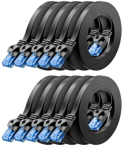 deleyCON 2m CAT6 Flaches Netzwerkkabel RJ45 1000 Mbit, 10 Stück - Schwarz | Gigabit LAN, Cat 6 Ethernet Patchkabel, dünnes flaches Verlegekabel, für Internet, Switch, Router, Modem und Patchpanel