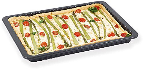chg Teglia rettangolare XXL per quiche e torte, smaltata, ca. 41,5 x 29,0 x 3,0 cm, resistente al taglio, ecologica, Made in Germany, set 381-50 nero screziato